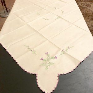 Vintage Embroidered Linen Square Tablecloth